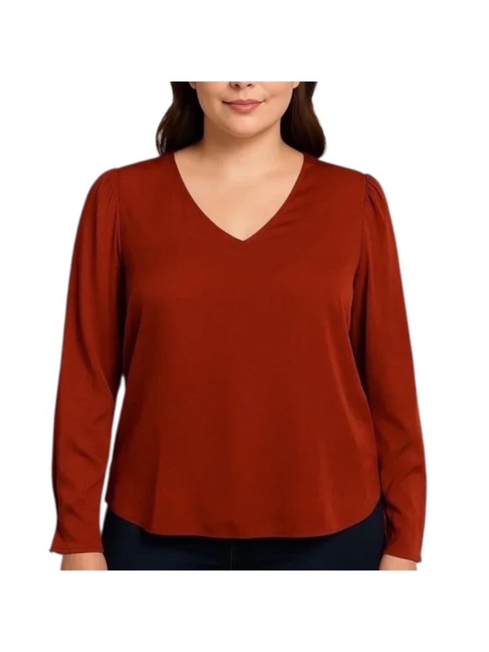 Carmen Marc Valvo Women’s V-Neck Long Sleeve Blouse – Cinnabar Red NWT